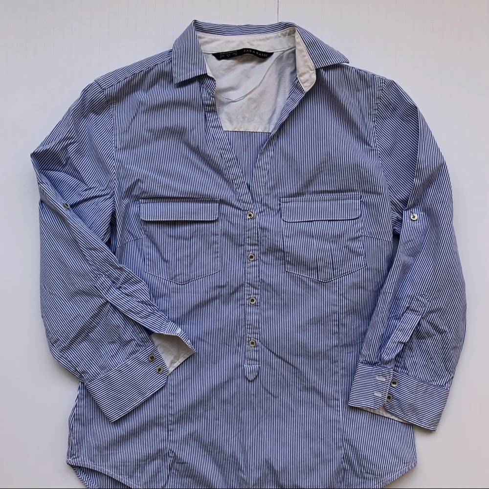 Zara basic button down, blue and white stripe